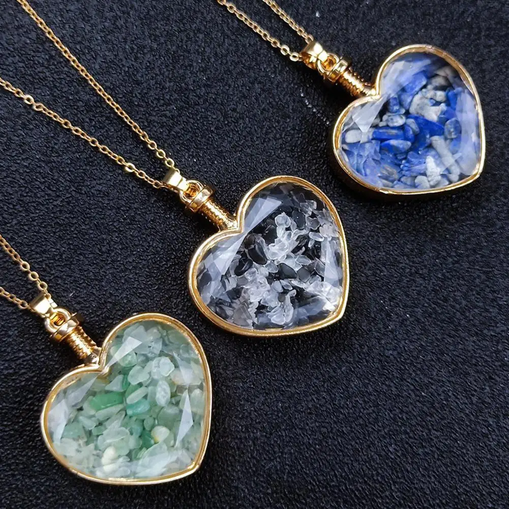 Heart Shape Transparent Glass Necklace Pendant Alloy Natural Stone Wish Bottle Pendant Charm Gift 
Heart Shape Transparent Glass Necklace Pendant Alloy Natural Stone Wish Bottle Pendant Charm Gift