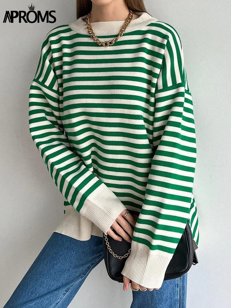 Aproms Green Striped Knit Sweaters and Pullovers Women Vintage Drop Shoulder Oversized Jumpers Female Long Sleeve Top Knitwear
Aproms Green Striped Knit Sweaters and Pullovers Women Vintage Drop Shoulder Oversized Jumpers Female Long Sleeve Top Knitwear