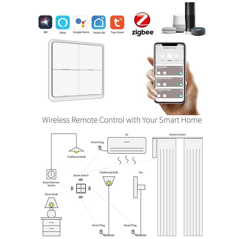 Tuya Smart Home ZigBee Wireless Smart Scene Switch 1/2/3/4 Gang Buttons Scenario Intelligent Switches Automation Remote Control
Tuya Smart Home ZigBee Wireless Smart Scene Switch 1/2/3/4 Gang Buttons Scenario Intelligent Switches Automation Remote Control