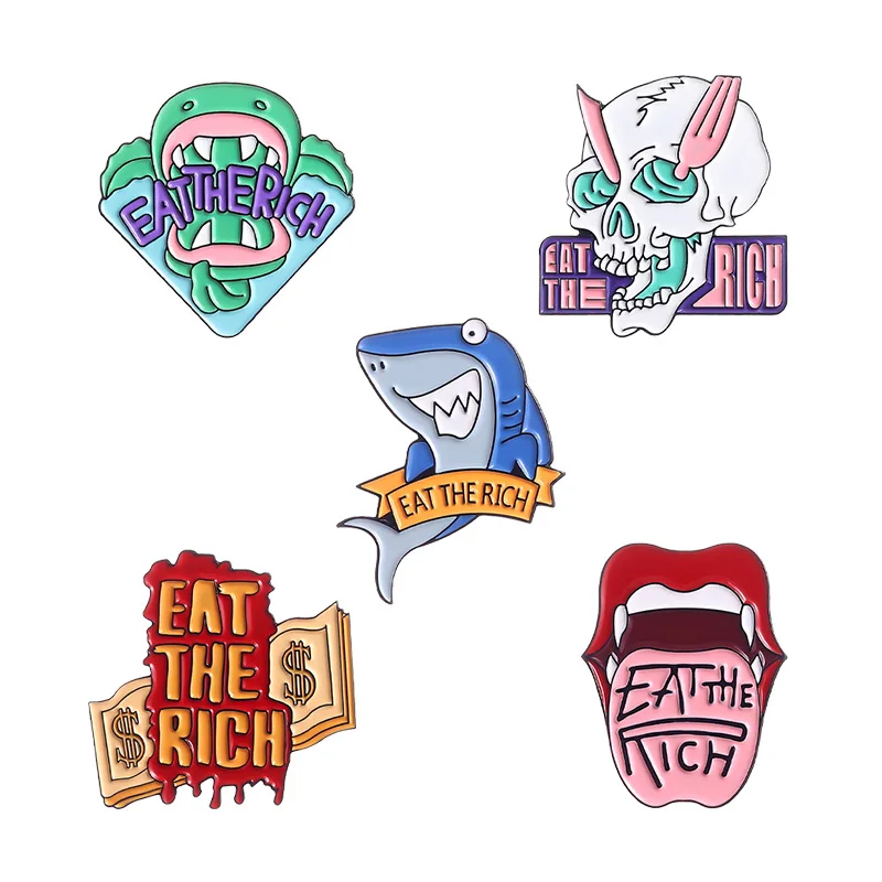 Punk Eat The Rich Enamel Pins Novelty Piranha Shark Skeleton Mouth Metal Lapel Badge Animal Brooches Jewelry Gift for Friends
Punk Eat The Rich Enamel Pins Novelty Piranha Shark Skeleton Mouth Metal Lapel Badge Animal Brooches Jewelry Gift for Friends