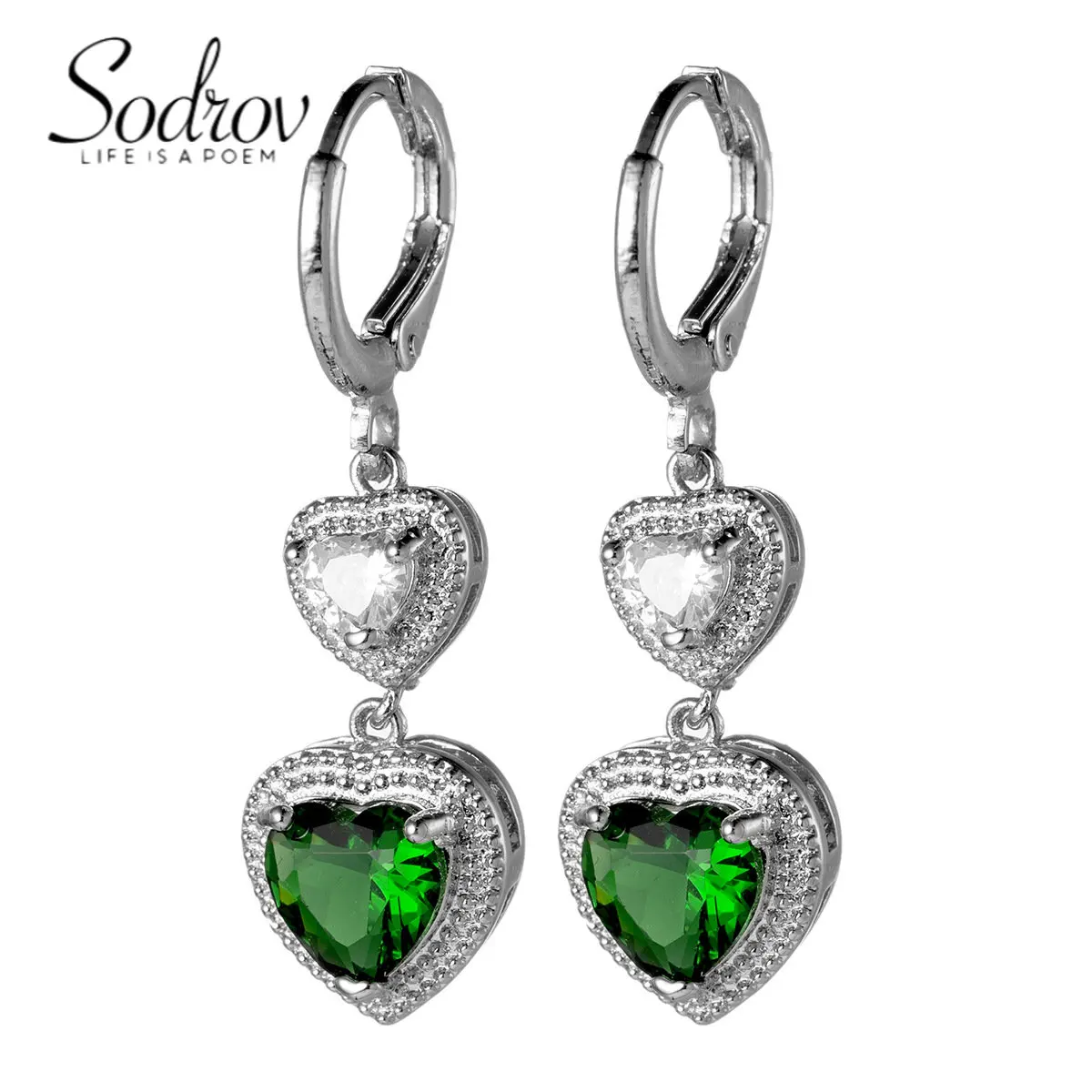 SODROV Women's Emerald Color Heart Zircon Jewelry Earrings Long Drop Earrings Lovely Girls Christmas Gift Statement Jewelry 
SODROV Women's Emerald Color Heart Zircon Jewelry Earrings Long Drop Earrings Lovely Girls Christmas Gift Statement Jewelry