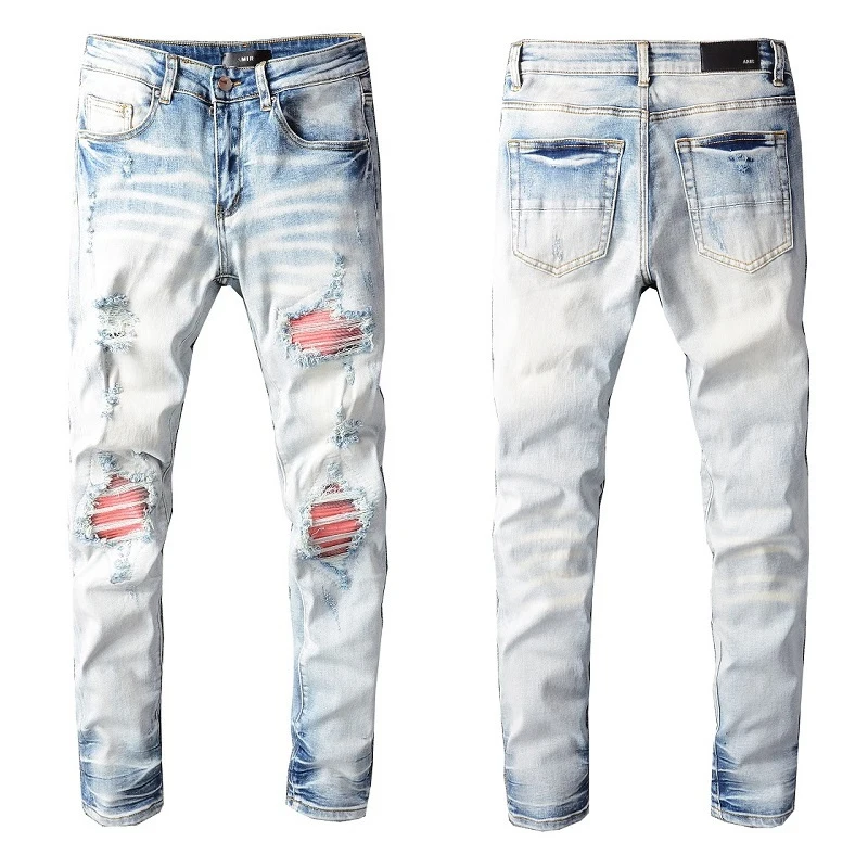 Streetwear Washed Pink Patch Light Blue Jeans Men Ripped Fashion Brand AMR Slim Denim Pants Trousers 28-40 Size Hip Hop Jeans
Streetwear Washed Pink Patch Light Blue Jeans Men Ripped Fashion Brand AMR Slim Denim Pants Trousers 28-40 Size Hip Hop Jeans