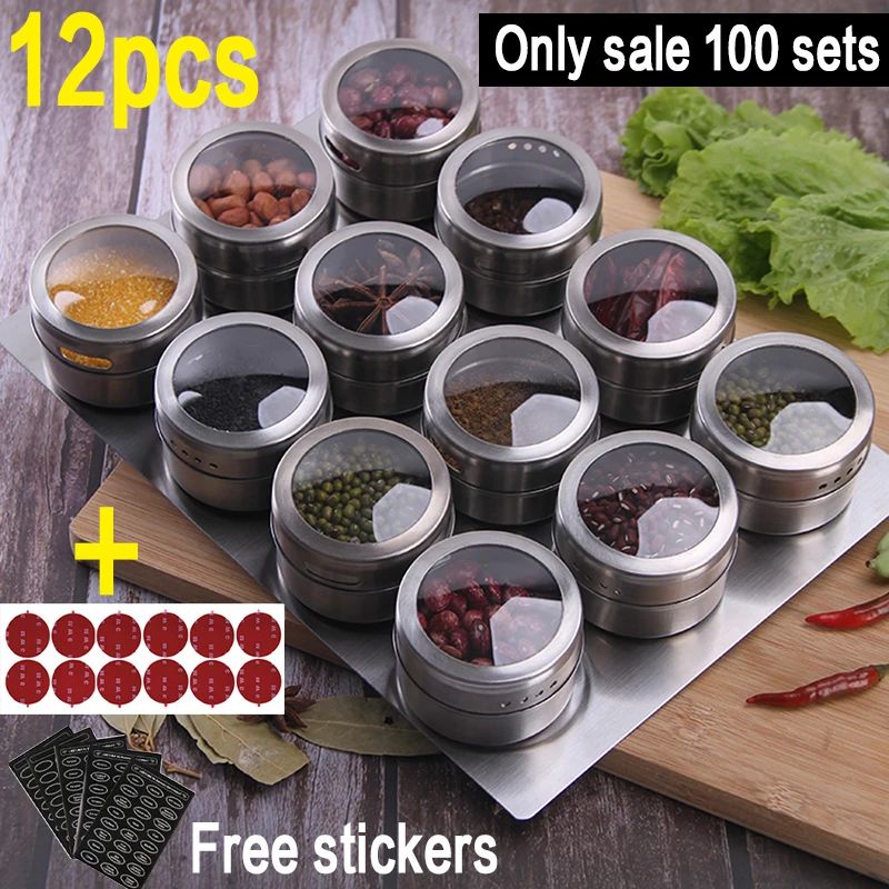 Magnetic Spice Jars With Wall Mounted Rack Stainless Steel Spice Tins Spice Seasoning Containers With Spice Label Food Storage
Magnetic Spice Jars With Wall Mounted Rack Stainless Steel Spice Tins Spice Seasoning Containers With Spice Label Food Storage