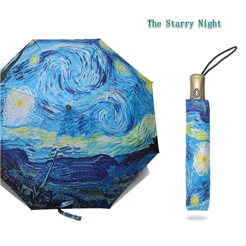 

Складной зонт, женский ветрозащитный зонт, Ван Гог, масляная живопись, зонтик от дождя для женщин и мужчин, качественные зонтики, автоматиче...