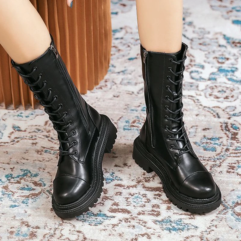Lucyever Side Zipper Platform Mid Calf Boots Women Lace Up Thick Sole Motorcycle Boots Woman Autumn Winter Warm Pu Leather Shoes
Lucyever Side Zipper Platform Mid Calf Boots Women Lace Up Thick Sole Motorcycle Boots Woman Autumn Winter Warm Pu Leather Shoes