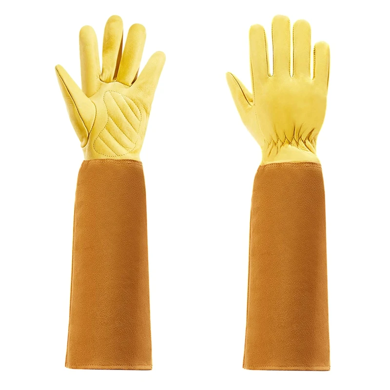 

Gardening Gloves for Women and Men Thron Proof Rose Pruning Cow Leather Gloves with Long Forearm Protection Gauntlet