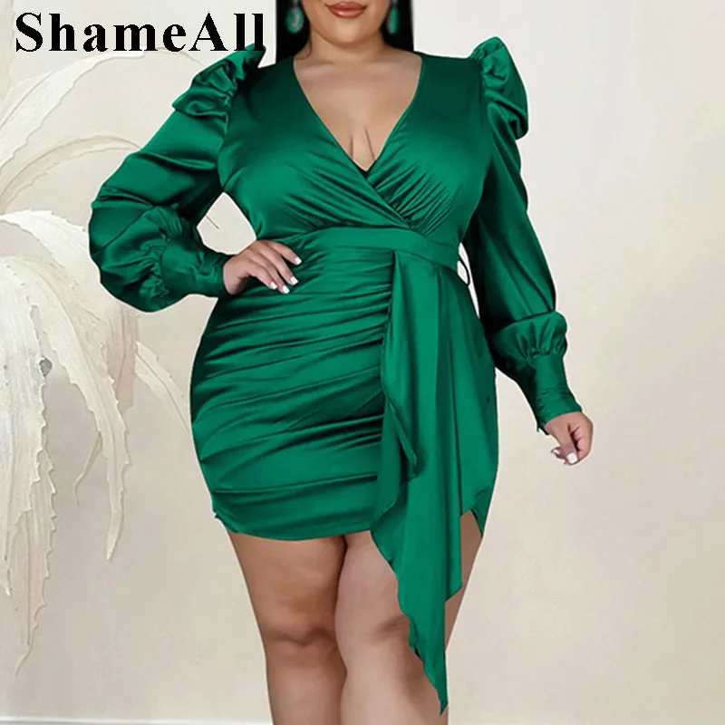 Plus Size Green Wrap V Neck Ruffles Front Long Sleeve Party Dress 4XL Sexy Party Club Outfits Bodycon Ruched Satin Mini Dresses
Plus Size Green Wrap V Neck Ruffles Front Long Sleeve Party Dress 4XL Sexy Party Club Outfits Bodycon Ruched Satin Mini Dresses