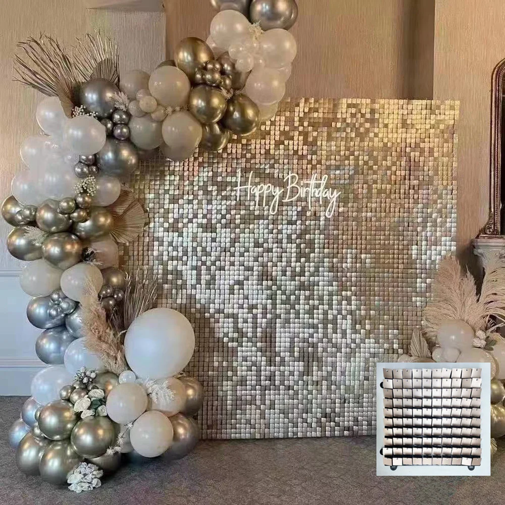 

Shimmer Wall 49pc Transparent Back Board Grid Clear Wind Activity Sequin Backdrop Birthday Party Decoration Wedding Glitter 3d