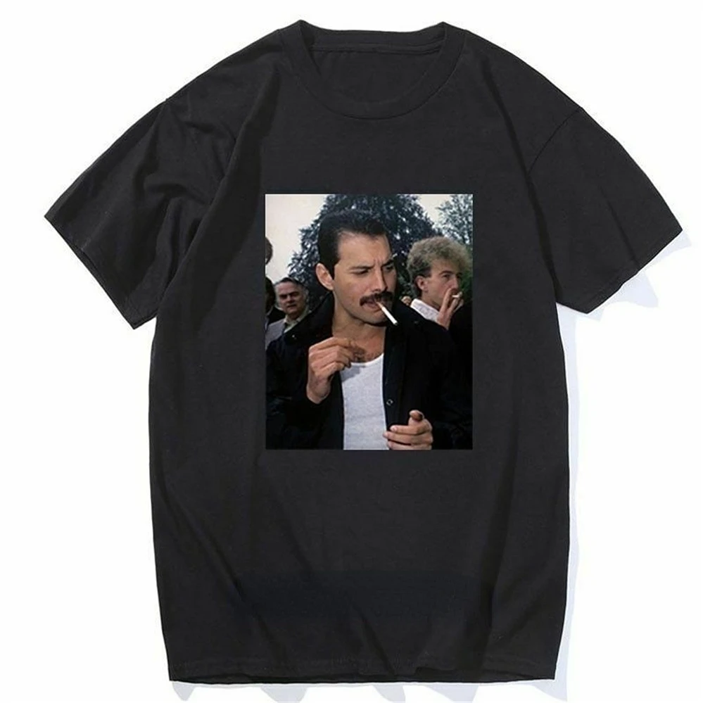 

Men Clothing Freddie Mercury Smoking TShirt Rock Band Queen Singer Punk Short-sleev Tops Unisex Hipster Tee Retro T Shirt