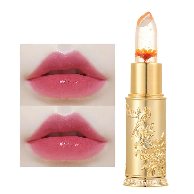 

Moisturizing Nourishing Jelly Lipstick Warm Sensitive Tarnishing Lip Balm Gold Foil Lip Balm Temperature Color Change Flower