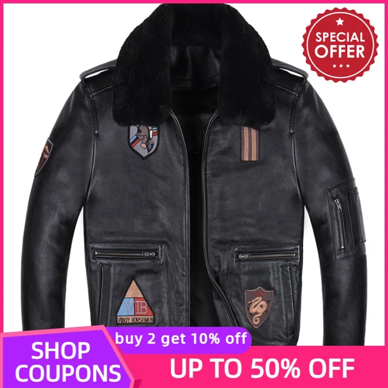 Черная авиационная кожаная куртка в стиле милитари, модель 2022 года, осеннее пальто-пилот из натуральной воловьей кожи с шерстяным воротнико... 
Черная авиационная кожаная куртка в стиле милитари, модель 2022 года, осеннее пальто-пилот из натуральной воловьей кожи с шерстяным воротнико...