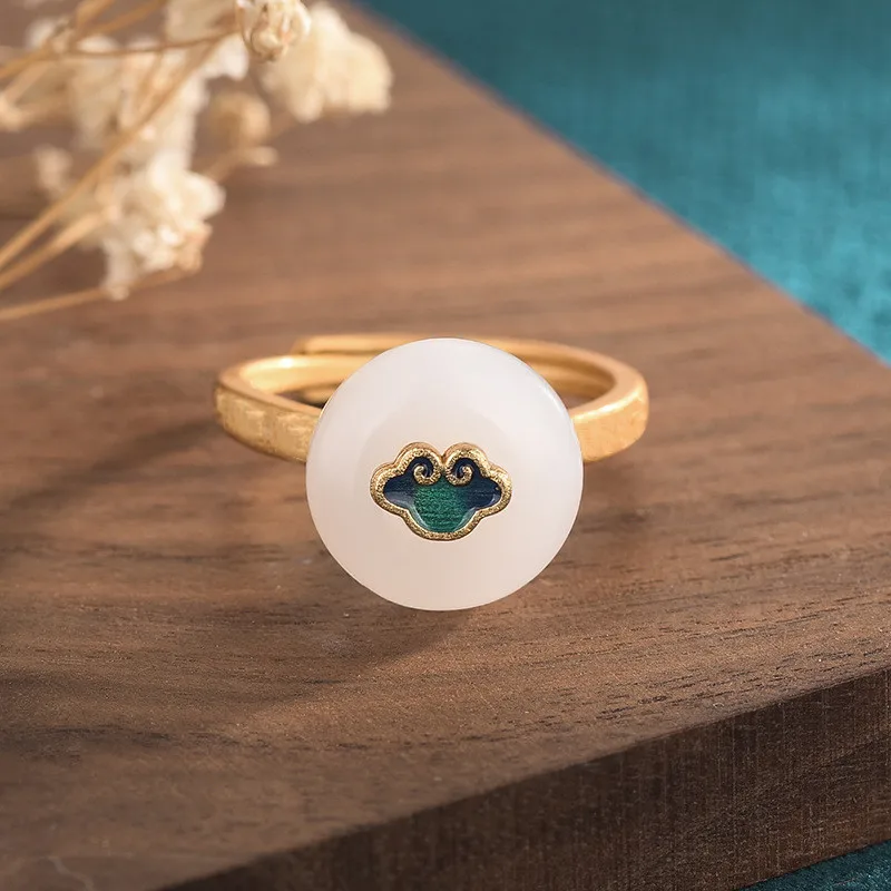 China Style Jewelry Ring Cloisonne Auspicious Cloud Ruyi Safe Lock White Hetian Jade Wintage Rings Women Female Finger Jewelry
China Style Jewelry Ring Cloisonne Auspicious Cloud Ruyi Safe Lock White Hetian Jade Wintage Rings Women Female Finger Jewelry