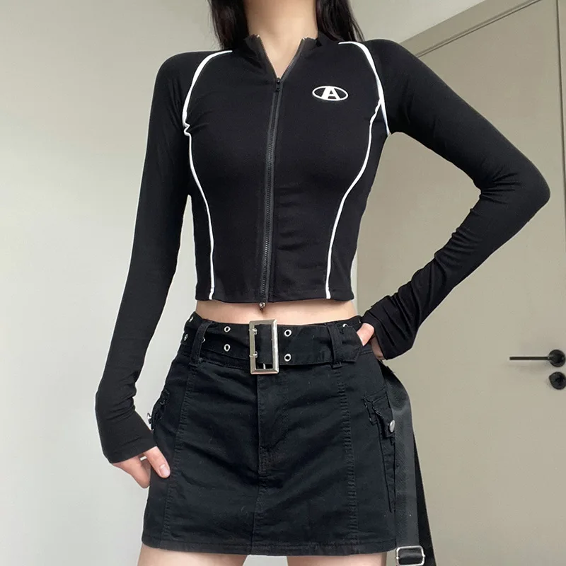 Slim Stitched Zip Up Crop Top Punk Style Long Sleeve T-shirt Cardigan Harajuku Basic Streetwear y2k Women's T Shirt 2023
Slim Stitched Zip Up Crop Top Punk Style Long Sleeve T-shirt Cardigan Harajuku Basic Streetwear y2k Women's T Shirt 2023