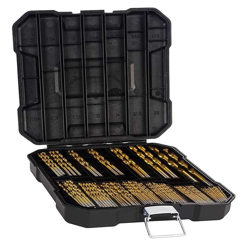 Titanium Metal Drill Bit Set for Steel, Wood, Plastic, Copper, Aluminum with Storage Case, 1/16inch-3/8inch, 100 Pcs
Titanium Metal Drill Bit Set for Steel, Wood, Plastic, Copper, Aluminum with Storage Case, 1/16inch-3/8inch, 100 Pcs