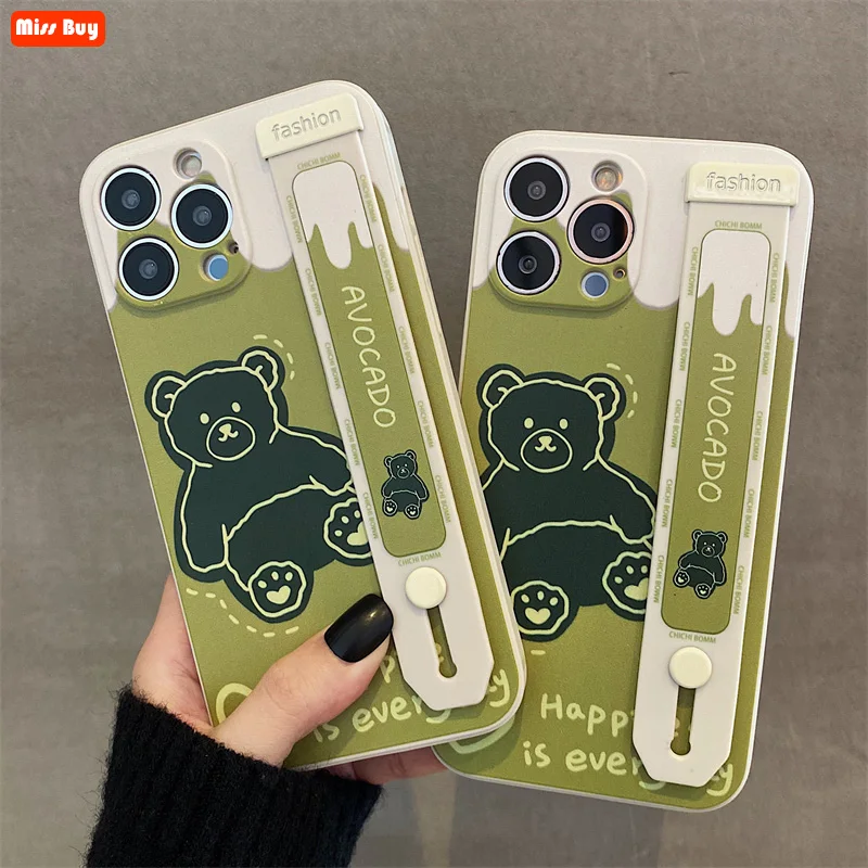 

Cartoon Bear Silicone Wristband Cases for Huawei P60 Pro Honor 80 Pro 80 GT 80 SE Honor Play 6t Pro Shockproof Soft Back Cover