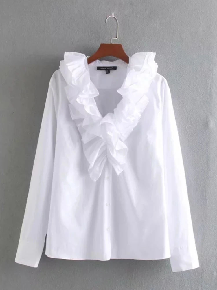 Женская рубашка из поплина с каскадными оборками и V-образным вырезом, свободная Дамская блузка с длинным рукавом, черные и белые топы свобо...
Женская рубашка из поплина с каскадными оборками и V-образным вырезом, свободная Дамская блузка с длинным рукавом, черные и белые топы свобо...