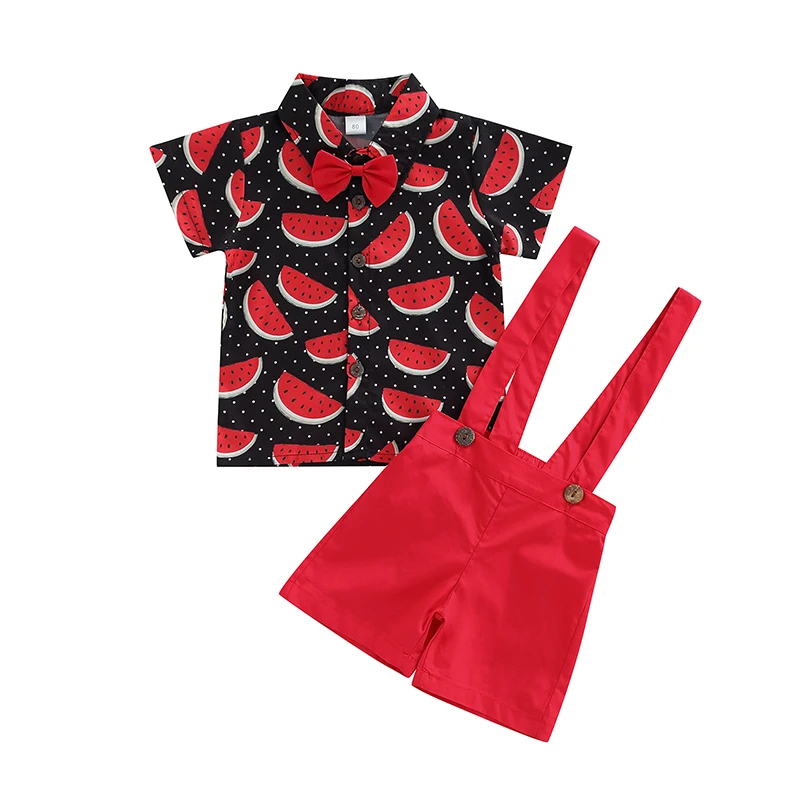 Kids Boys Gentleman Outfit Watermelon Print Short Sleeve Button T-shirt and Casual Suspender Shorts Children's Clothing Set
Kids Boys Gentleman Outfit Watermelon Print Short Sleeve Button T-shirt and Casual Suspender Shorts Children's Clothing Set