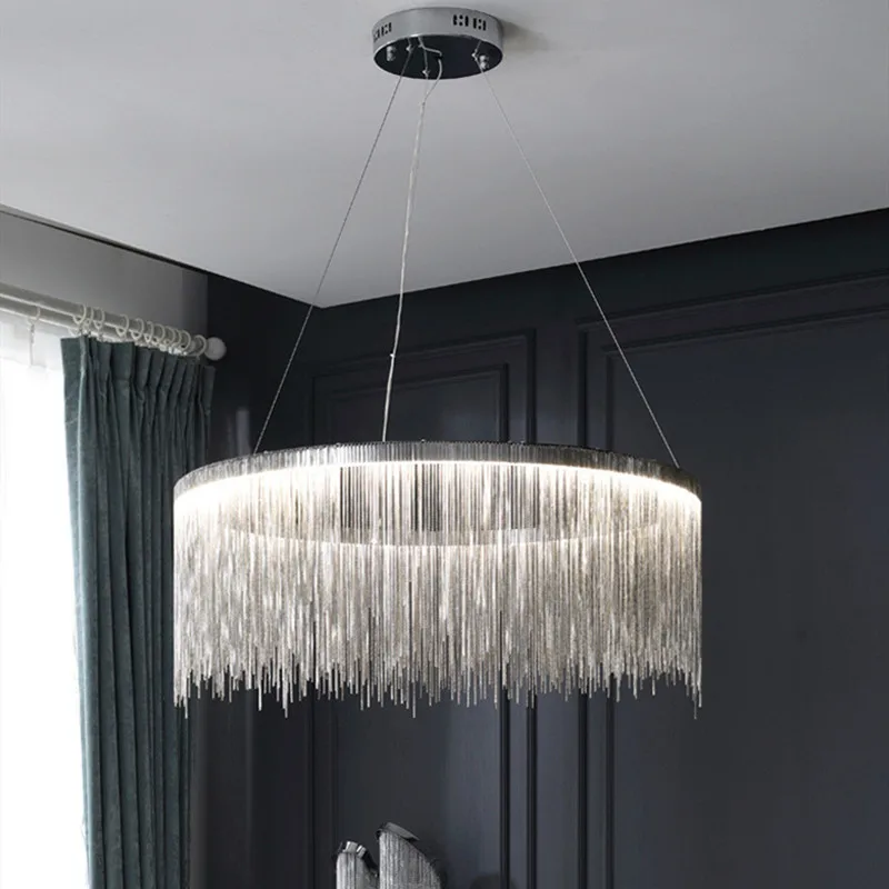 Nordic Personality Chandelier for Living Room Bedroom Dining Room Ring Aluminum Chain Tassel Ceiling Chandelier KTV Cafe Decor
Nordic Personality Chandelier for Living Room Bedroom Dining Room Ring Aluminum Chain Tassel Ceiling Chandelier KTV Cafe Decor
