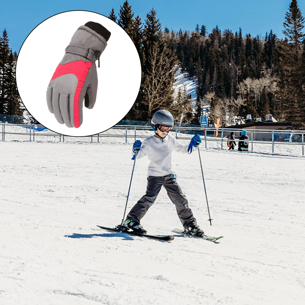 

1 пара детских лыжных перчаток, спортивные варежки, переносные зимние теплые варежки для холодной погоды, бархатные утепленные красные защитные перчатки для рук