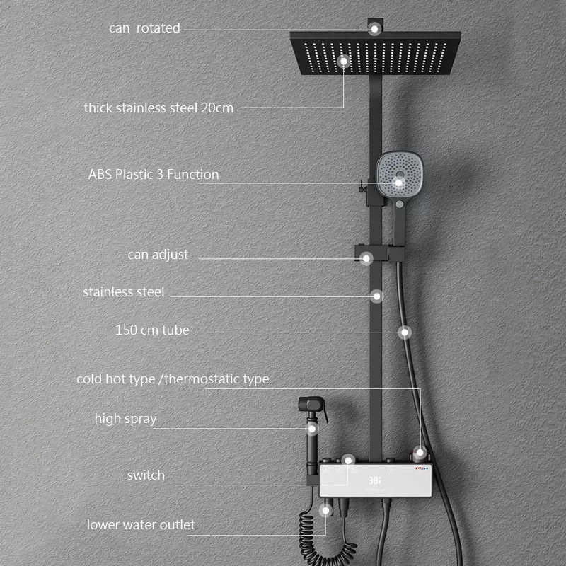 Luxury Display Thermostatic Black Shower Faucet Set Rainfall Bathtub Tap With Large Glass Display 4 Functions
Luxury Display Thermostatic Black Shower Faucet Set Rainfall Bathtub Tap With Large Glass Display 4 Functions