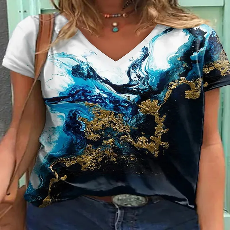 Summer 2022 Women's Collection Women's T-shirt 3D Printed V-neck Sexy Short Sleeve Dye Print y2k Beautiful And Cheap Blouses
Summer 2022 Women's Collection Women's T-shirt 3D Printed V-neck Sexy Short Sleeve Dye Print y2k Beautiful And Cheap Blouses