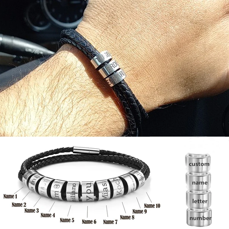 Custom Engrave Family Names Bracelets Personalized Stainless Steel Bead Charms Bracelet Genuine Leather Magnet Clasp Bangle Gift
Custom Engrave Family Names Bracelets Personalized Stainless Steel Bead Charms Bracelet Genuine Leather Magnet Clasp Bangle Gift