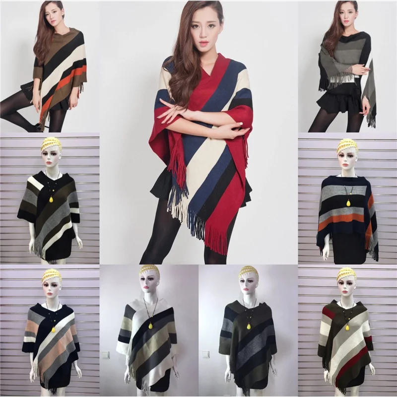 Korean Style Women's Tassel Pullover Mid-Length Knitted Cape Female 2021 Winter Fashion Shawl Striped Sweater Coat
Korean Style Women's Tassel Pullover Mid-Length Knitted Cape Female 2021 Winter Fashion Shawl Striped Sweater Coat