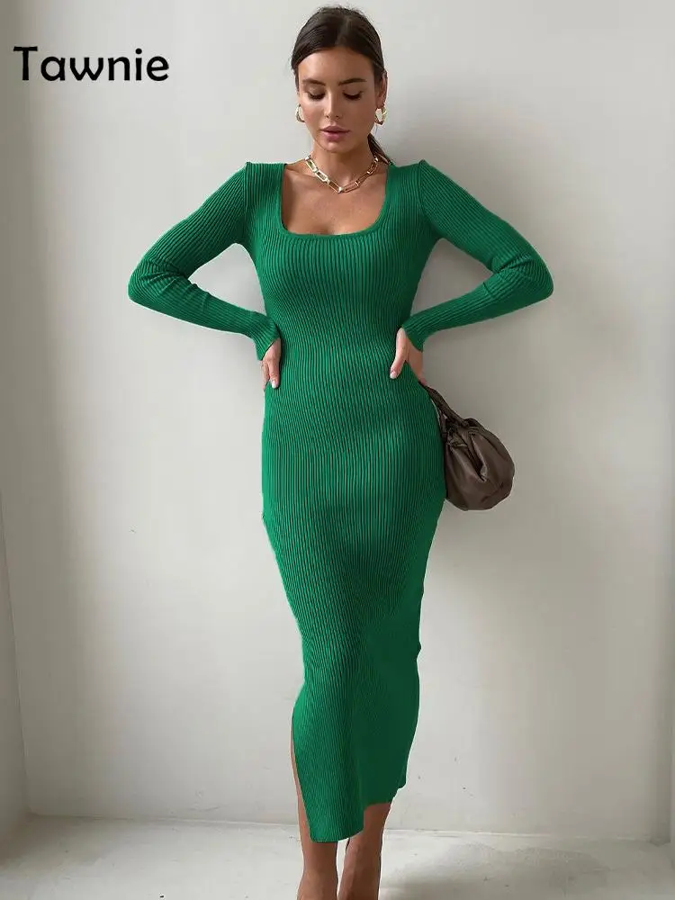 Tawnie Green Square Collar Ribbed Knitting Slit Dress Women Elegant 2022 Autumn Winter Sexy Midi Dresses Sweater Vestidos Outfit
Tawnie Green Square Collar Ribbed Knitting Slit Dress Women Elegant 2022 Autumn Winter Sexy Midi Dresses Sweater Vestidos Outfit