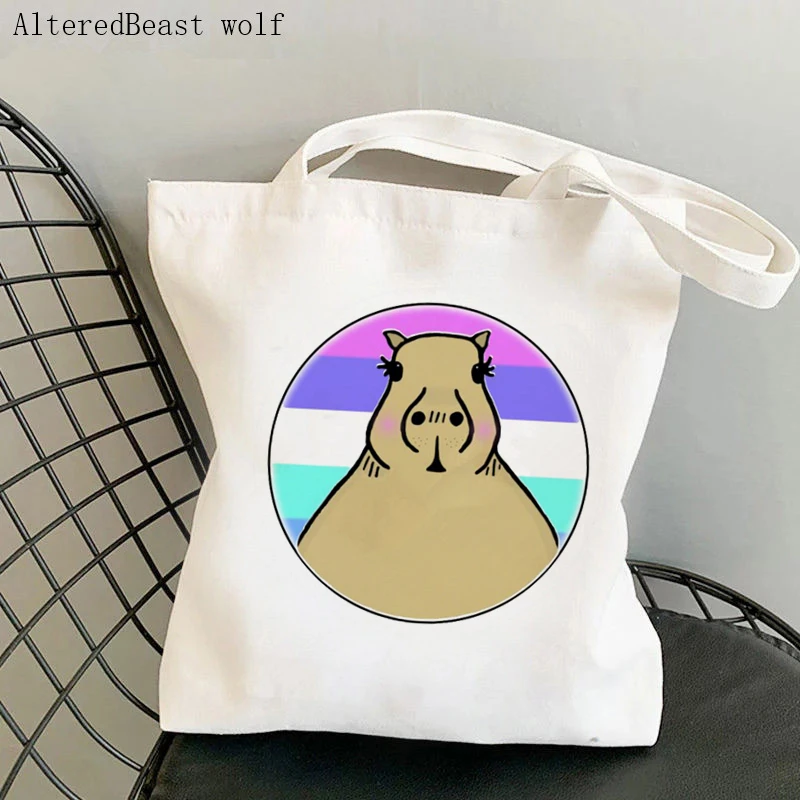 

Women's Shoulder Bag Capybara In Spectrasexual Pride LGBT Canvas Bag Harajuku Shopping Shopper Bag girl handbag Tote Lady Bag