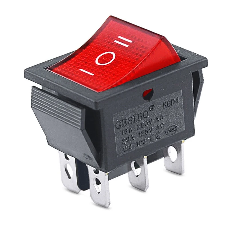 KCD4 1PCS Rocker Switch Power Switch 3-Position 6-Pin ON-OFF-ON Electrical Equipment Illuminated Switch 16A 250VAC/ 20A 125VA
KCD4 1PCS Rocker Switch Power Switch 3-Position 6-Pin ON-OFF-ON Electrical Equipment Illuminated Switch 16A 250VAC/ 20A 125VA