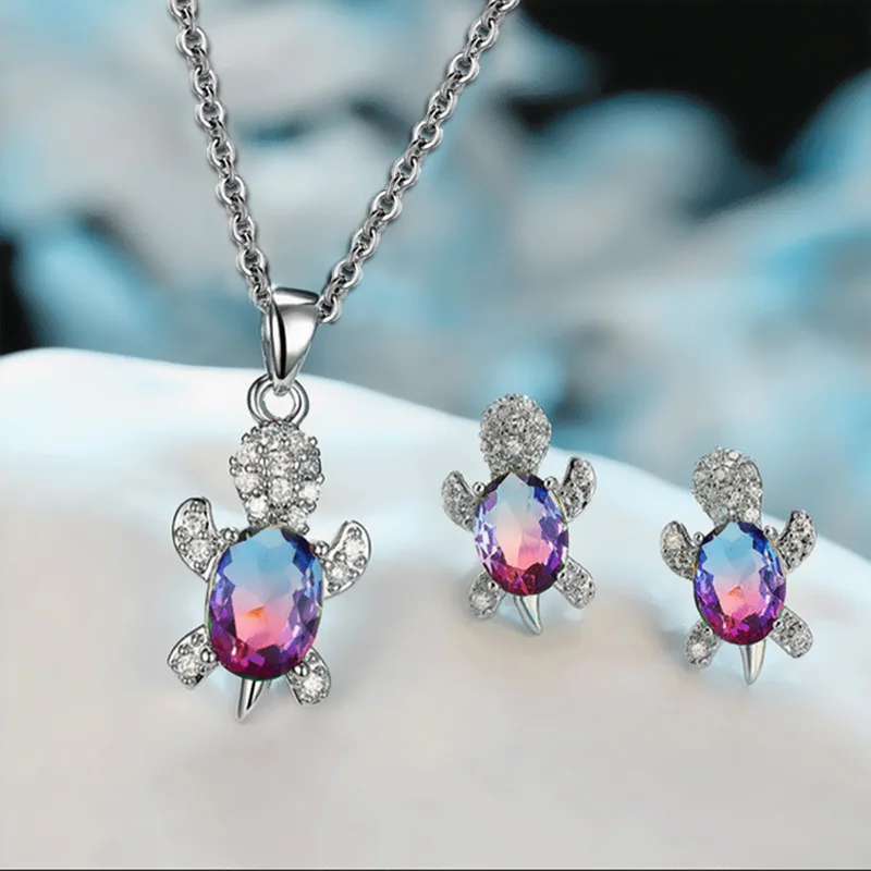 3pcs Creative Women Glamour Jewelry Set Colorful Crystal Cute Turtle Necklace Earrings for Women Wedding Engagement Jewelry 
3pcs Creative Women Glamour Jewelry Set Colorful Crystal Cute Turtle Necklace Earrings for Women Wedding Engagement Jewelry
