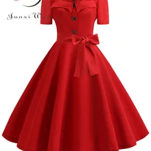 Women Summer Dress Elegant Retro Vintage 50s 60s Robe Rockabilly Swing Pinup Dresses Casual Red Party Vestidos