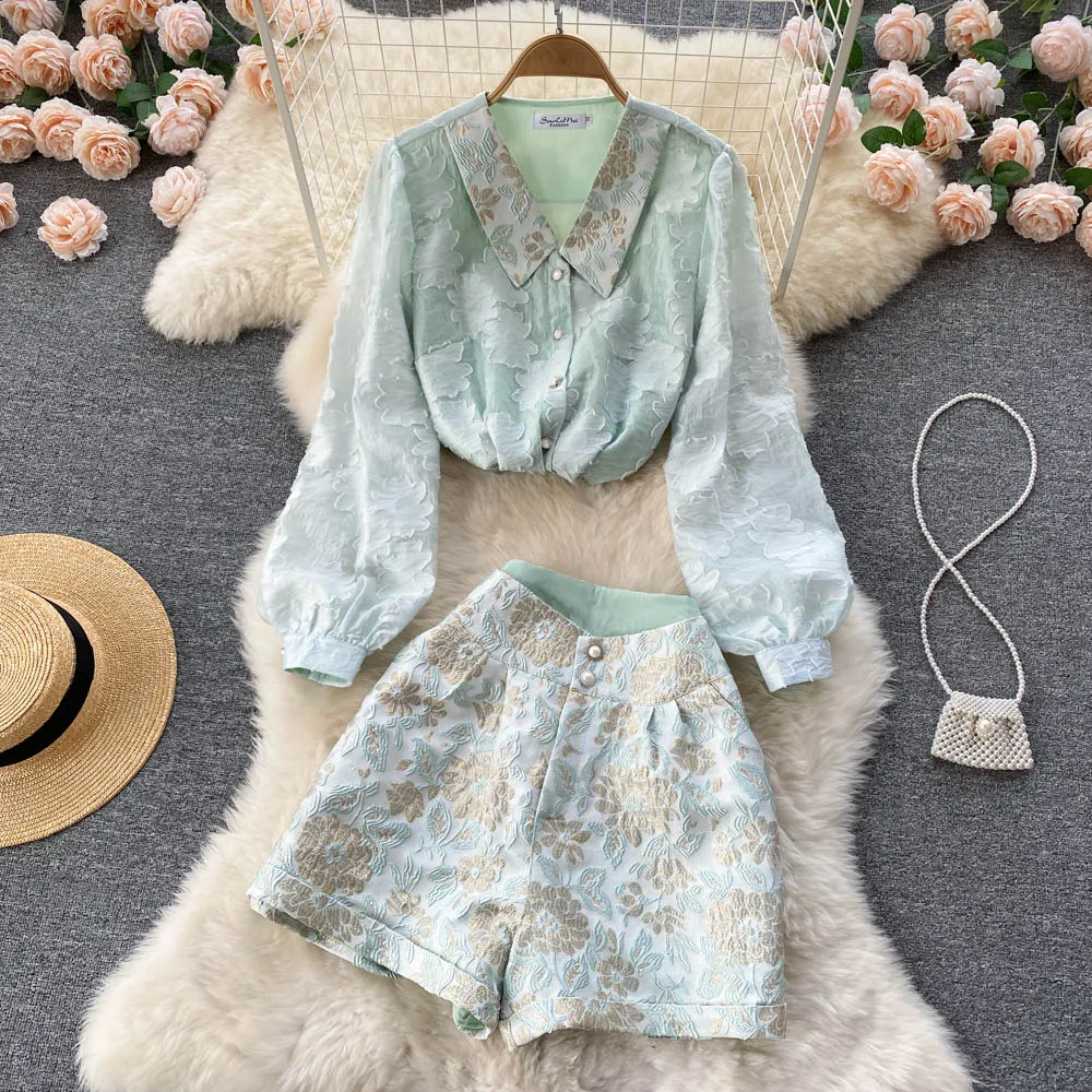 Amolapha 2022 Spring Autumn Lantern Long Sleeve Vintage Shirts Tops+High Waist Lace-Up Shorts Two Piece Set For Women
Amolapha 2022 Spring Autumn Lantern Long Sleeve Vintage Shirts Tops+High Waist Lace-Up Shorts Two Piece Set For Women