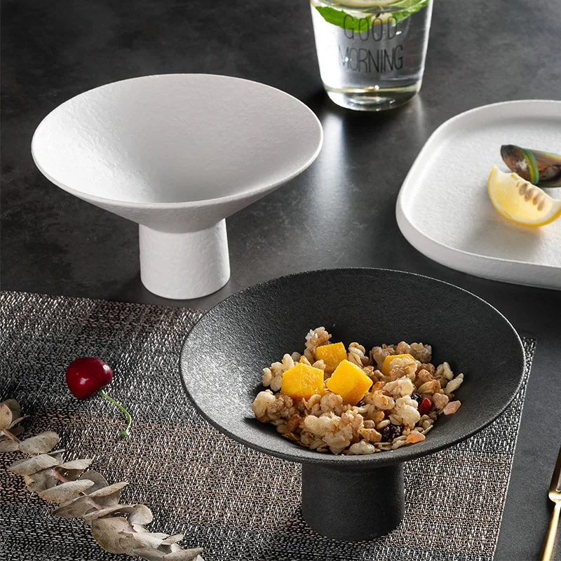 High foot ceramic cone mouth plate Hotel Club Ceramic tableware retro coarse pottery coarse glaze salad soup bowl dessert
High foot ceramic cone mouth plate Hotel Club Ceramic tableware retro coarse pottery coarse glaze salad soup bowl dessert