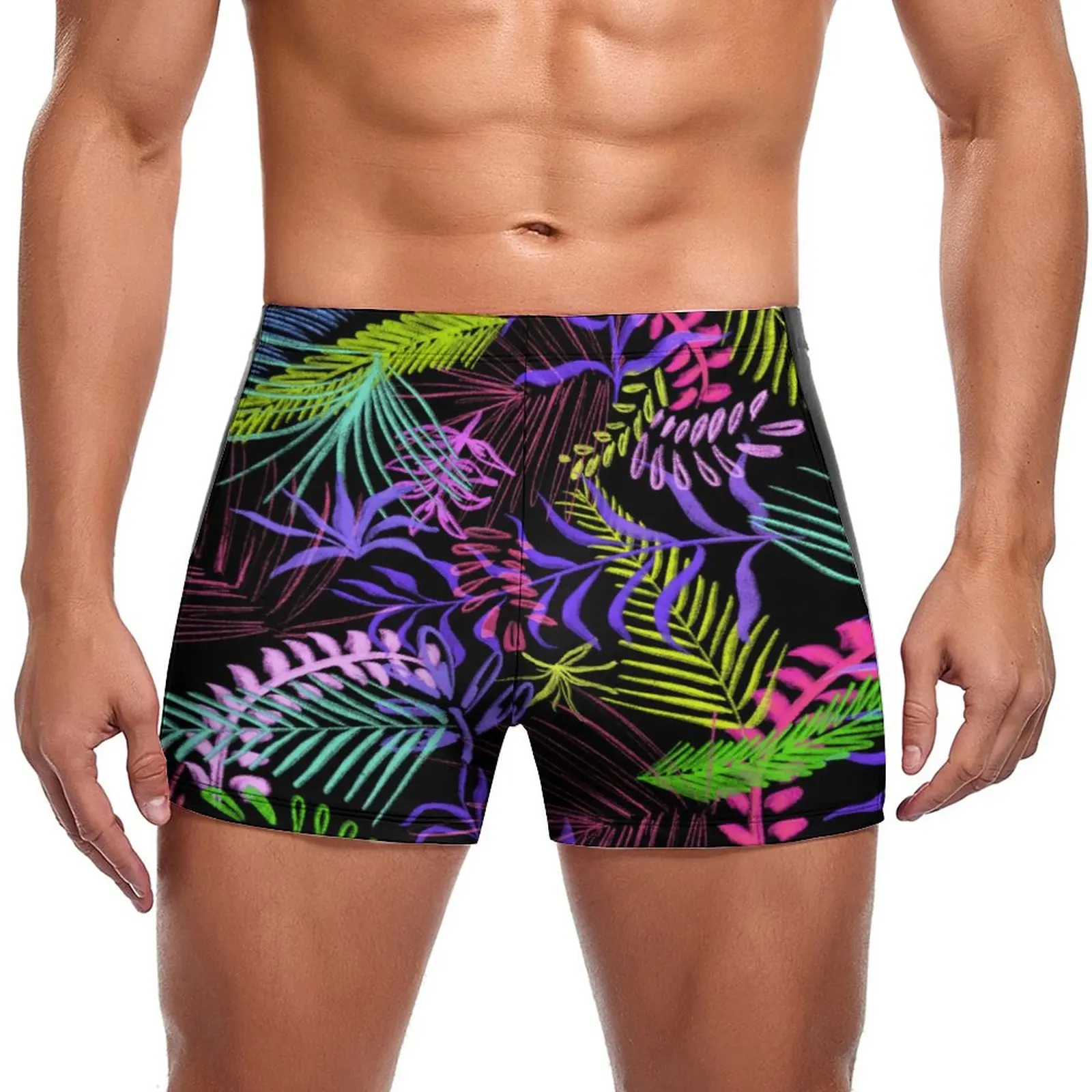 

Tropical Palm Leaves Swimming Trunks Colorful Print Trending Quick Dry Swim Boxers Training Push Up Men Swimsuit