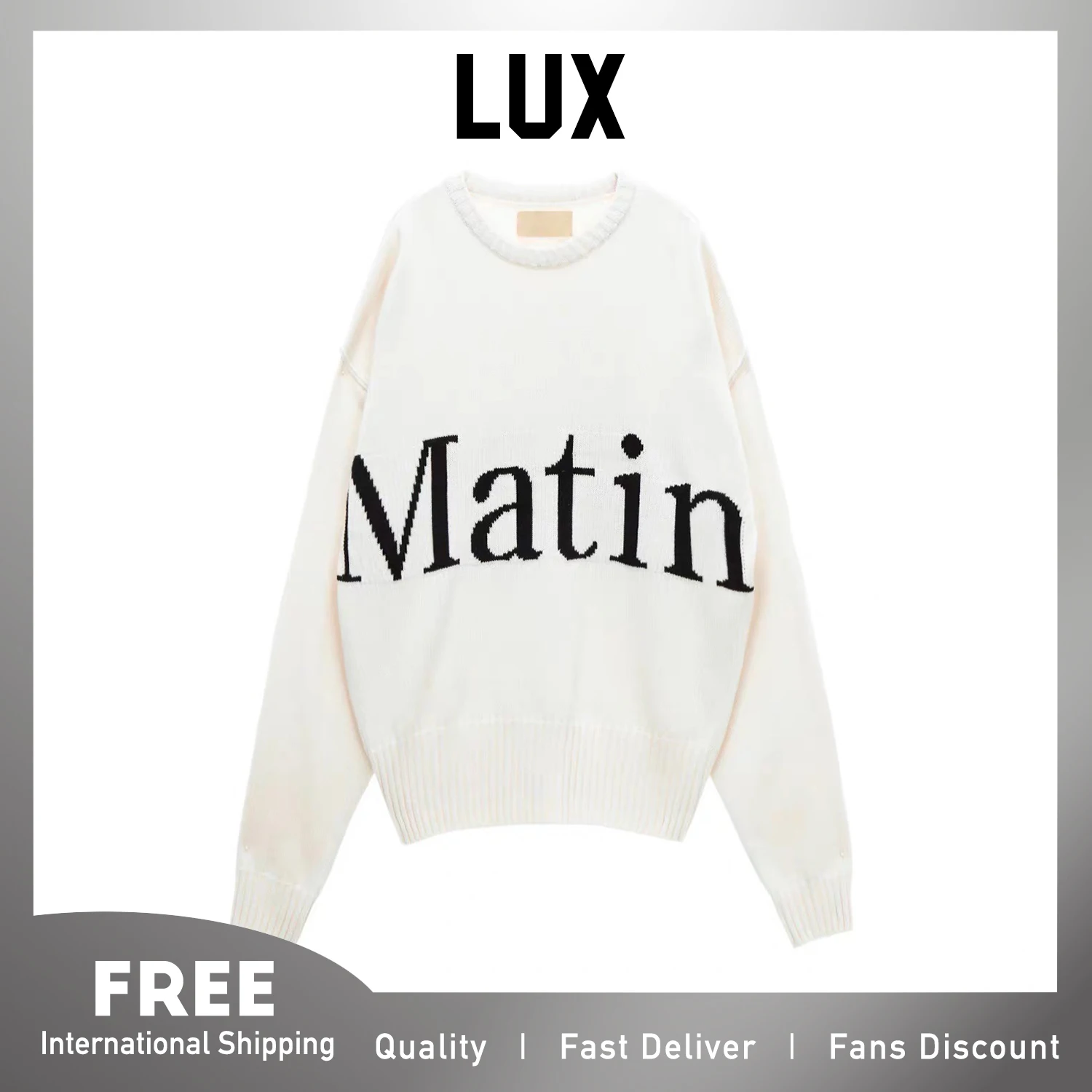 

Lux Fall Winter Collection Letter Print Knit Sweater for Women Men Unisex Long Sleeves Pullover Trendy Korea Style High Street