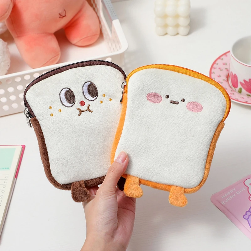 

Cartoon Toast Wallet Funny Bread Shape Plush Bag Key Money Phone Storage Bags Lovely Zipper Coin Purse Mini Soft Stuffed Wallet