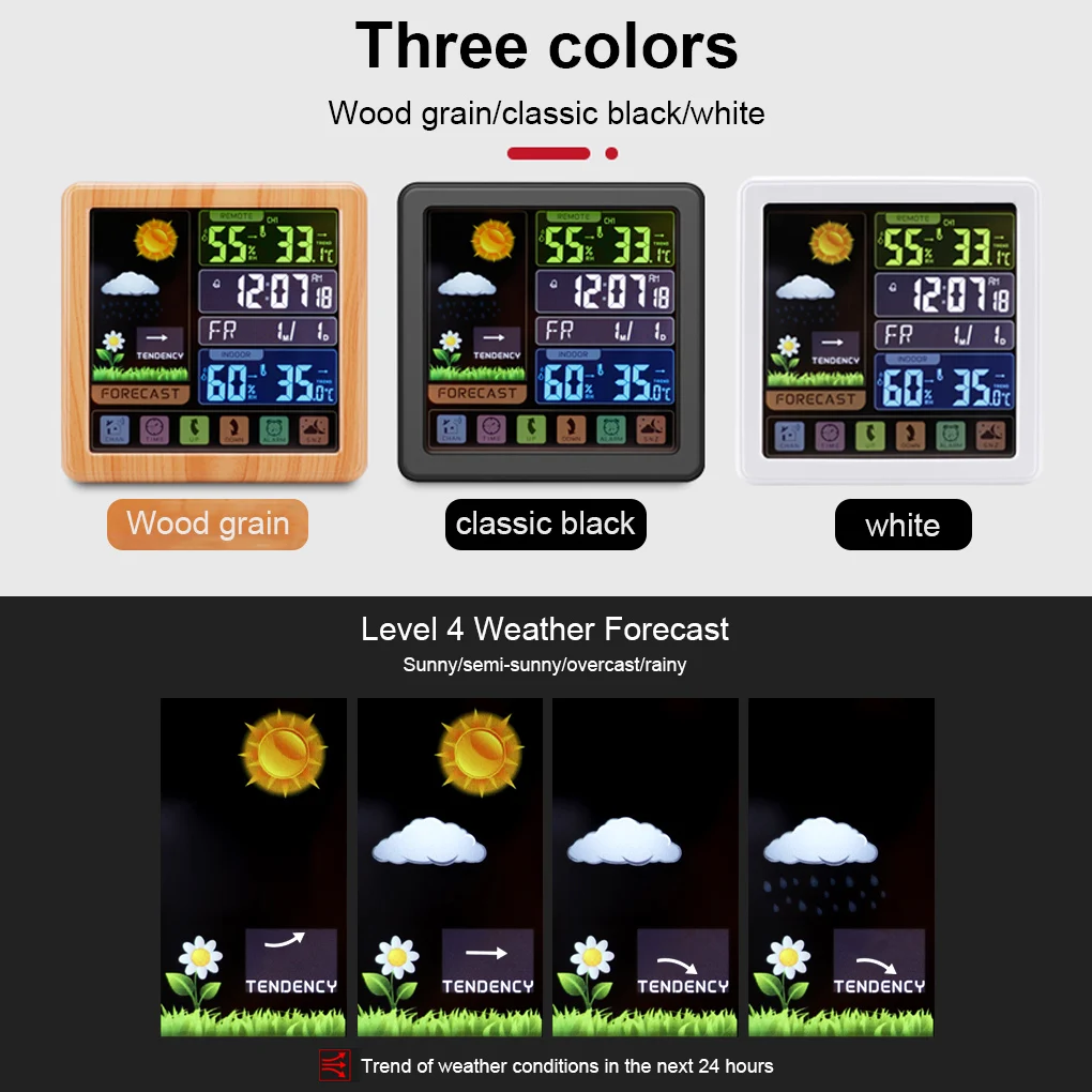 

Беспроводная Цифровая метеостанция, настольные часы с цветным дисплеем, термометр для детской комнаты, офиса, теплицы