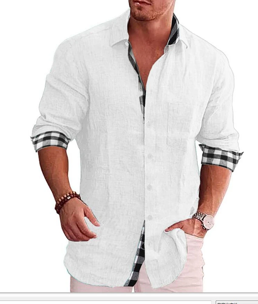 Новинка 2023 мужская повседневная блузка рубашки из хлопка и льна свободные топы