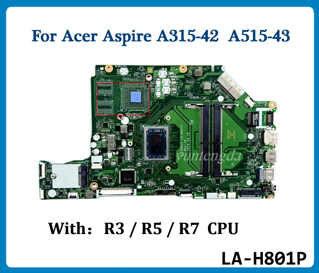 

LA-H801P For Acer Aspire A315-42 A315-42G A515-43 A515-43G Laptop Motherboard With R3 R5 R7 CPU 100% Tested