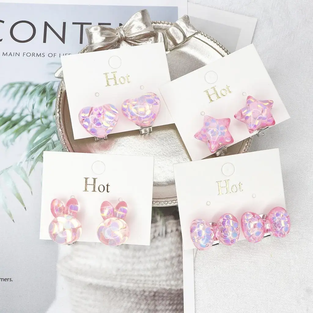 No Pierced Bling Bling Acrylic Small Cute Heart Star Rabbit Bowknot Shape Clip On Earrings for Girls Kids Children Earring Gifts
No Pierced Bling Bling Acrylic Small Cute Heart Star Rabbit Bowknot Shape Clip On Earrings for Girls Kids Children Earring Gifts