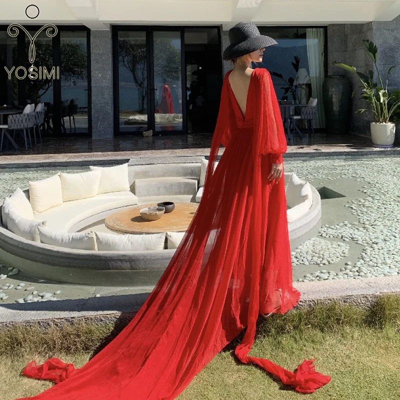 YOSIMI Floor-Length Long Women Dress Red Chiffon 2022 Summer V-neck Long Sleeve Fit And Flare Women Backless Party Night Dresses
YOSIMI Floor-Length Long Women Dress Red Chiffon 2022 Summer V-neck Long Sleeve Fit And Flare Women Backless Party Night Dresses