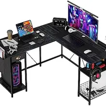 Large L-Shaped Computer Desk with Storage Shelves Drawer, Home Office Writing Corner Desk, 2 Person Long Desk PC Laptop Workstat