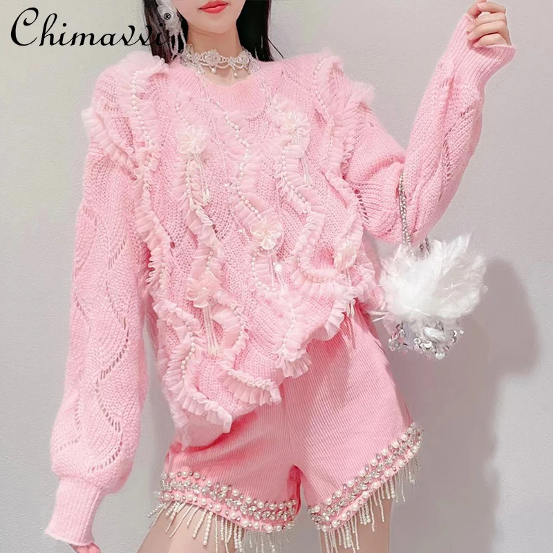 Autumn New Sweater Women's 2022 Korean Style Sweet Heavy Industry Beads Wooden Ear Stitching Hollow Design Knitted Top
Autumn New Sweater Women's 2022 Korean Style Sweet Heavy Industry Beads Wooden Ear Stitching Hollow Design Knitted Top