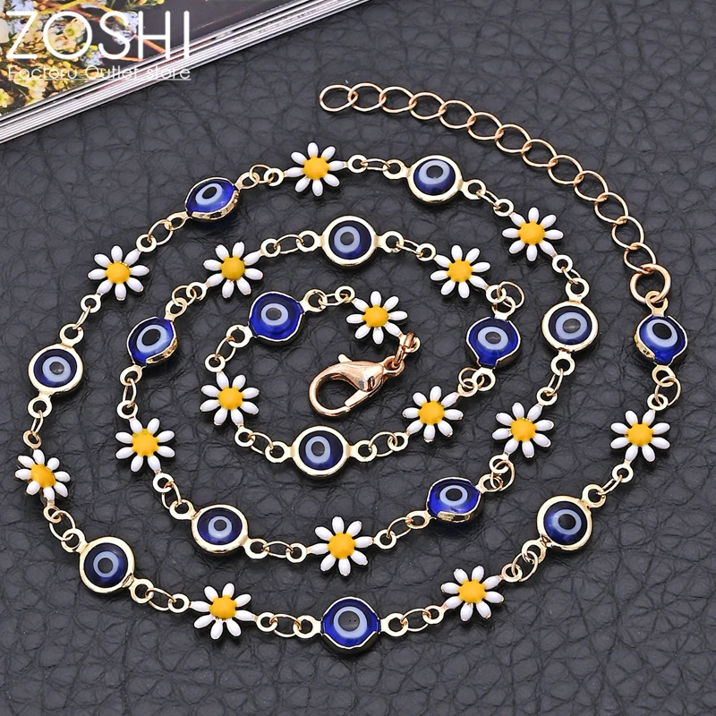 Blue Turkish Evil Eye Stone Beaded Necklace For Women Ethnic Jewelry Daisy Flower Love Peace Link Chain Necklace
Blue Turkish Evil Eye Stone Beaded Necklace For Women Ethnic Jewelry Daisy Flower Love Peace Link Chain Necklace