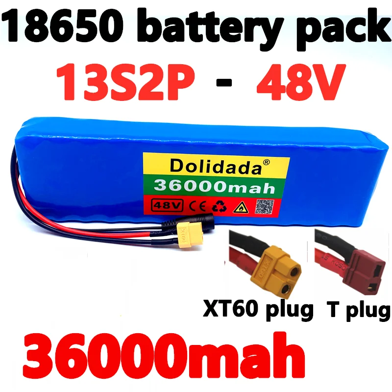 E-bike battery 48v 36Ah 18650 lithium ion battery pack 13S2P bike conversion kit bafang 1000w and 54.6V 2A Charger + XT60/T Plug
E-bike battery 48v 36Ah 18650 lithium ion battery pack 13S2P bike conversion kit bafang 1000w and 54.6V 2A Charger + XT60/T Plug