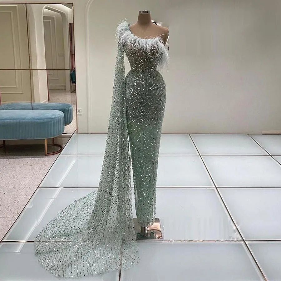 Женское вечернее платье с юбкой годе Aso Ebi, платье с блестками и перьями на одно плечо, платье для выпускного вечера
Женское вечернее платье с юбкой годе Aso Ebi, платье с блестками и перьями на одно плечо, платье для выпускного вечера