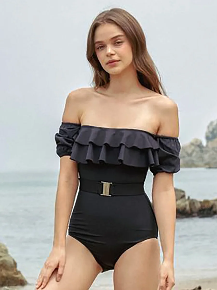 Black Bandeau Ruffle Swimsuit With High Belt Flounces Sexy Women Off Shoulder Swimwear 2022 New Bathing Suit One Piece Summer
Black Bandeau Ruffle Swimsuit With High Belt Flounces Sexy Women Off Shoulder Swimwear 2022 New Bathing Suit One Piece Summer