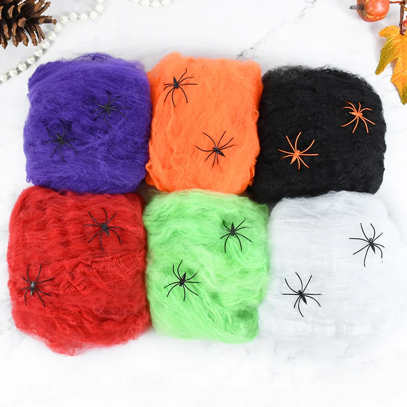 

Artificial Spider Web Stretchy Cobweb with Spider Halloween Scary Party Scene Prop Horror Haunted House Bar Halloween Decoration