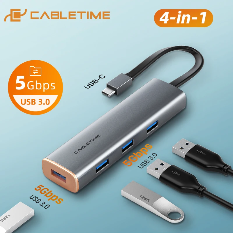 CABLETIME 4 in 1 USB HUB Slim Type C to USB 3.0 5Gbps Fast Transmission for PC MacBook Pro HUB USB Dock C430
CABLETIME 4 in 1 USB HUB Slim Type C to USB 3.0 5Gbps Fast Transmission for PC MacBook Pro HUB USB Dock C430